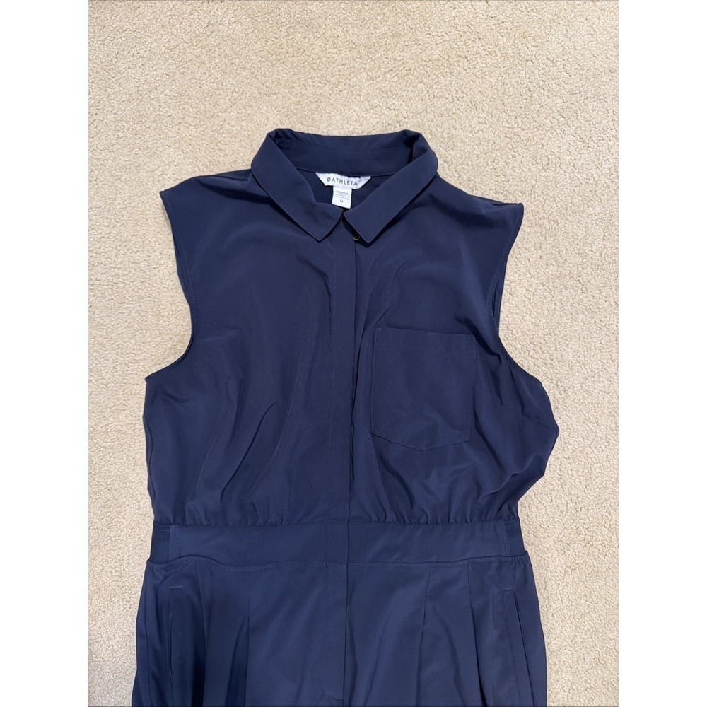 EUC ATHLETA Brooklyn Heights Wide Leg Jumpsuit Sleeveless 14 NAVY POCKETS - Picture 3 of 8